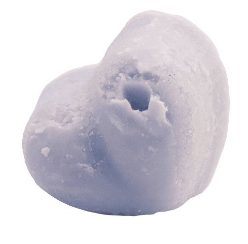 Image shows the wax melt. Each wax melt is heart shaped and purple in colour.