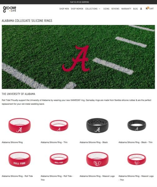 Example of relevant products listed for purchase on a landing page