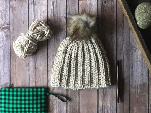 picture of ribbed crochet beanie flat