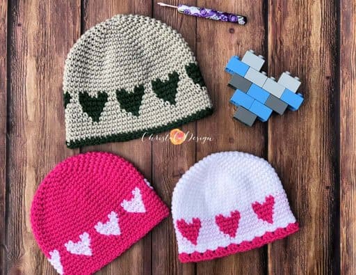 picture of 3 heart hats