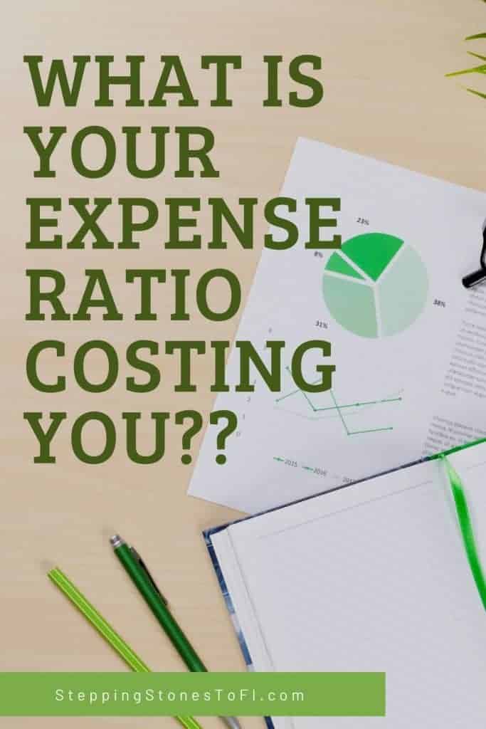 Long Pinterest pin of financial graphs on desktop with text "What is your expense ratio costing you?"