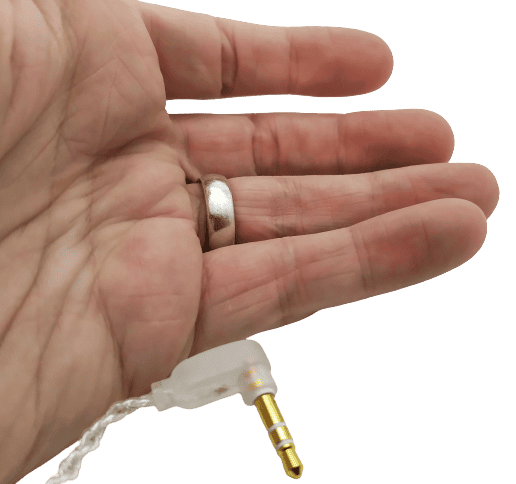 Image shows the jack plug resting against my left hand.
