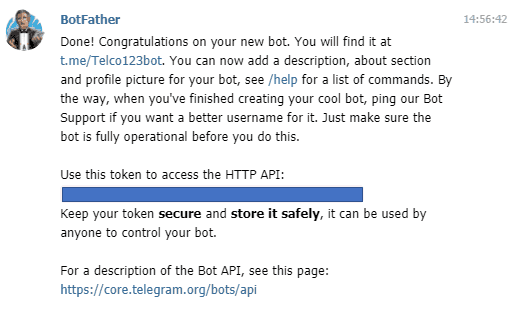 Bot criado no Telegram