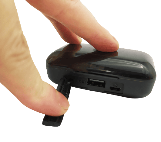 Image shows my left had opening the front silicone cover to the charging box.