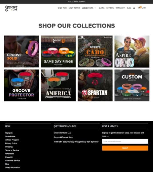 Example of related product categories on a landing page