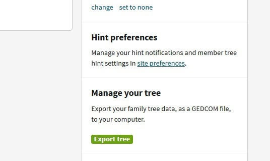 Click the green export tree button to create your GEDCOM file for download