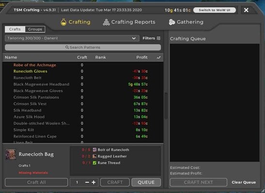 WoW Classic Gold Farming Guide - The Best 100+ Gold Making Tips For WoW Classic 41 TSM Crafting Panel used for gold making