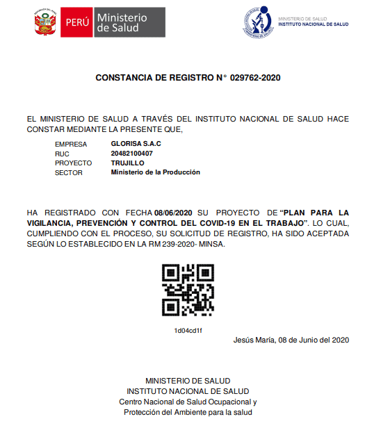 PLAN DE VIGILANCIA, PREVENCION Y CONTROL DE LA SALUD DE LOS TRABAJADORES CON RIESGO DE EXPOSICION A COVID-19