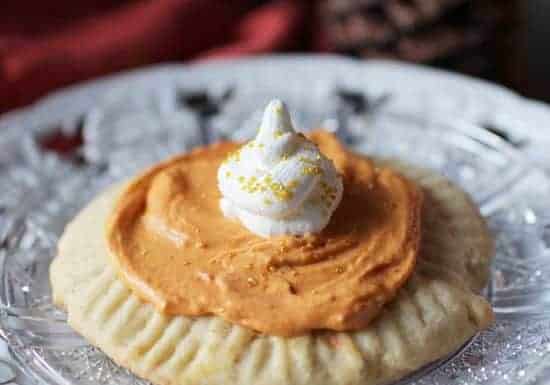 Pumpkin Pie Sugar Cookie with whipped topping glass plate