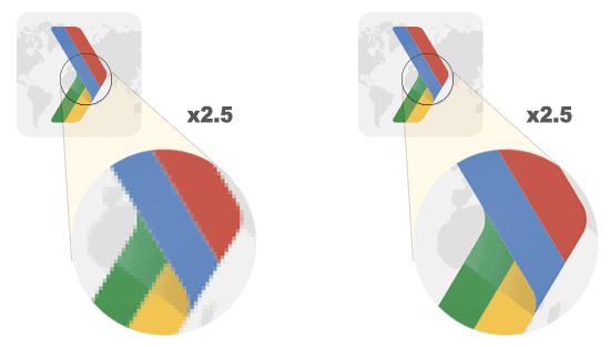 Comparativa de como se ve un acercamiento entre una imagen raster y una vectorial