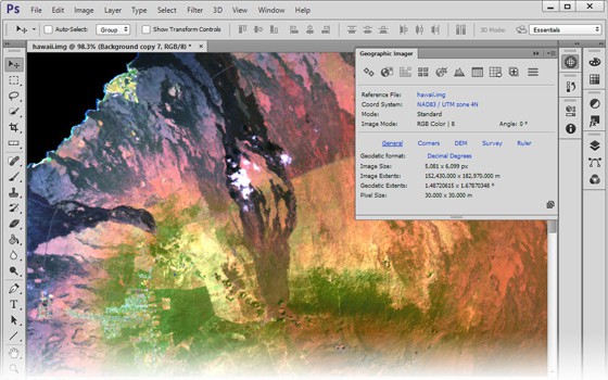 Avenza's Geographic Imager for Photoshop.