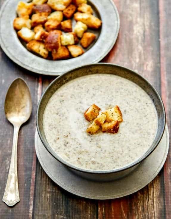 Wild Mushroom Brie Soup with Parmesan Pepper Croutons Wild Mushroom Brie Soup - this is the BEST mushroom soup you will ever taste!