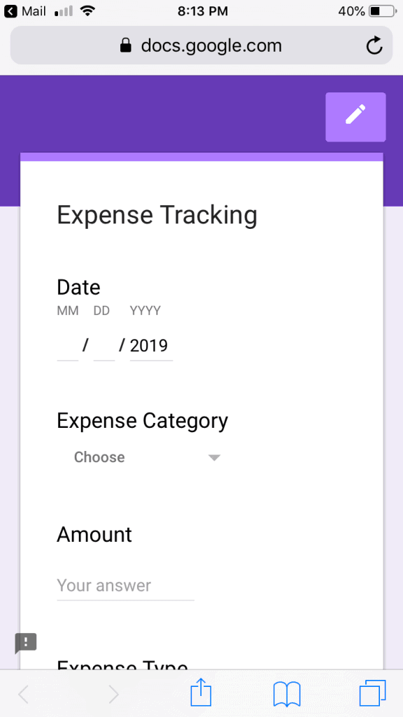 Open your Google Form in your email so that you can save it to your smartphone home screen.