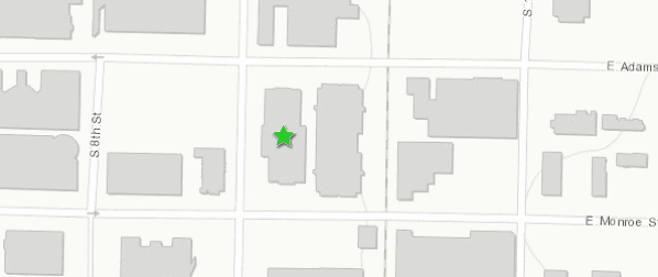 Map zoomed to the County building.