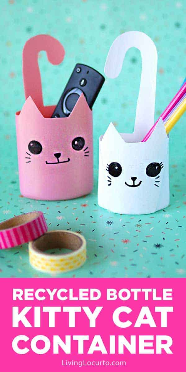 Recycled bottle cat containers are a fun and simple craft! Easy repurposed shampoo bottles turned into cute kitty cat containers. #craft #cat Recycled bottle cat containers are a fun and simple craft! Easy repurposed shampoo bottles turned into cute kitty cat containers. #craft #cat