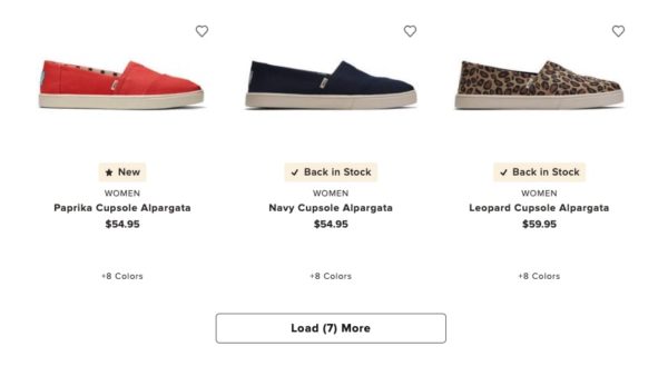 Example of Load More on Ecommerce Category Page