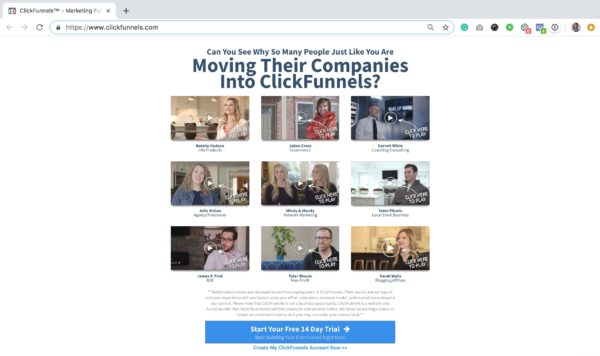 Example: Click Funnels testimonials page