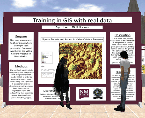 One of the virtual GIS Day map posters found in Second Life.