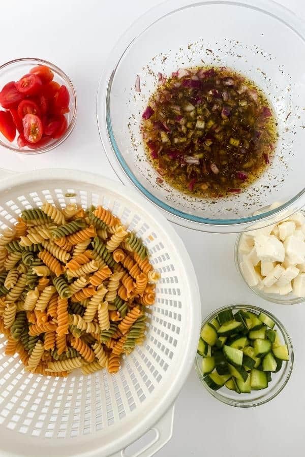 Easy Slimming World tomato and mozzarella pasta salad recipe 47 Pasta salad in progress