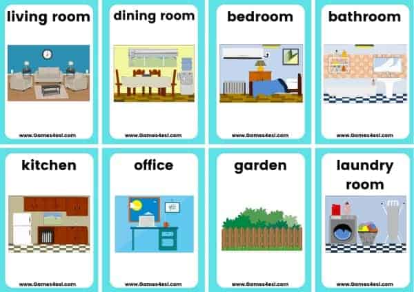 Rooms Of The House Free Flashcards And Board Games Games4esl