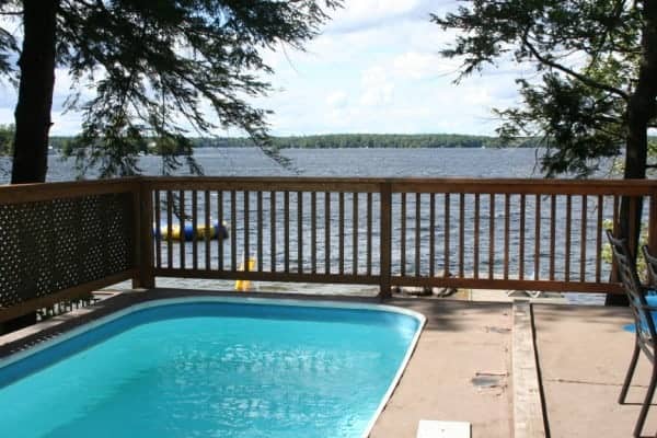 Irwin Inn Cedarwood Deck Pool and View Irwin Inn, The Irwin Inn, Stoney Lake, Ontario Resort, Ontario Cottage Resort, Stoney Lake Resort, Cedarwood Cottage, Cedarwood Pool