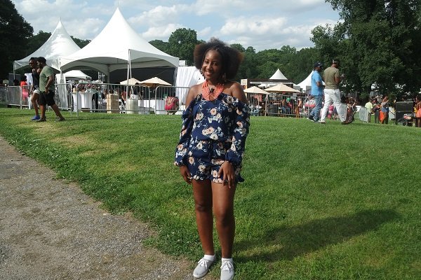 Ruffle High-neck Romper with Fulani Braids at Curlfest NYC