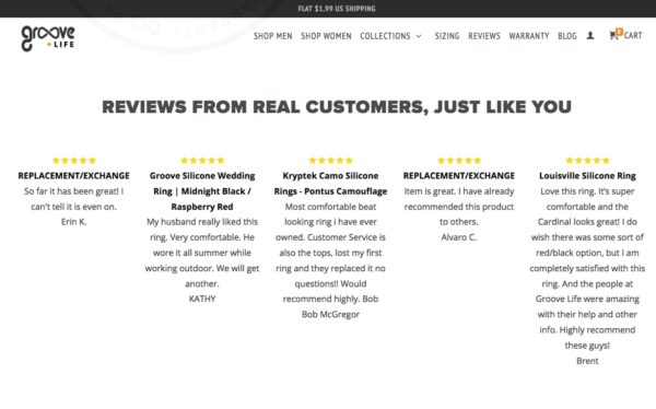 Example of social proof listed on an ecommerce landing page