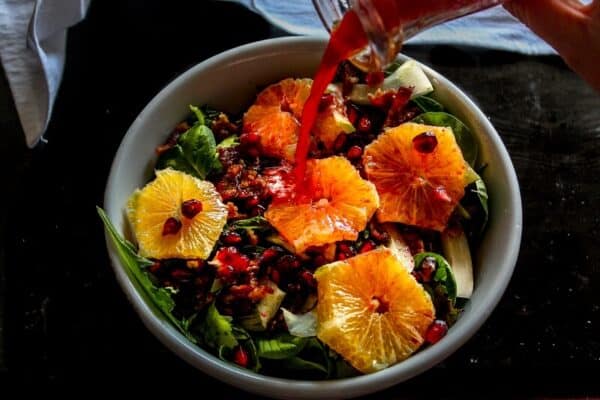 This is such a tasty, crunchy winter salad! I like how there's pomegranate seeds both in the salad and the dressing. PLUS she has a GREAT video on how to open a pomegranate without getting juice everywhere- really helpful!