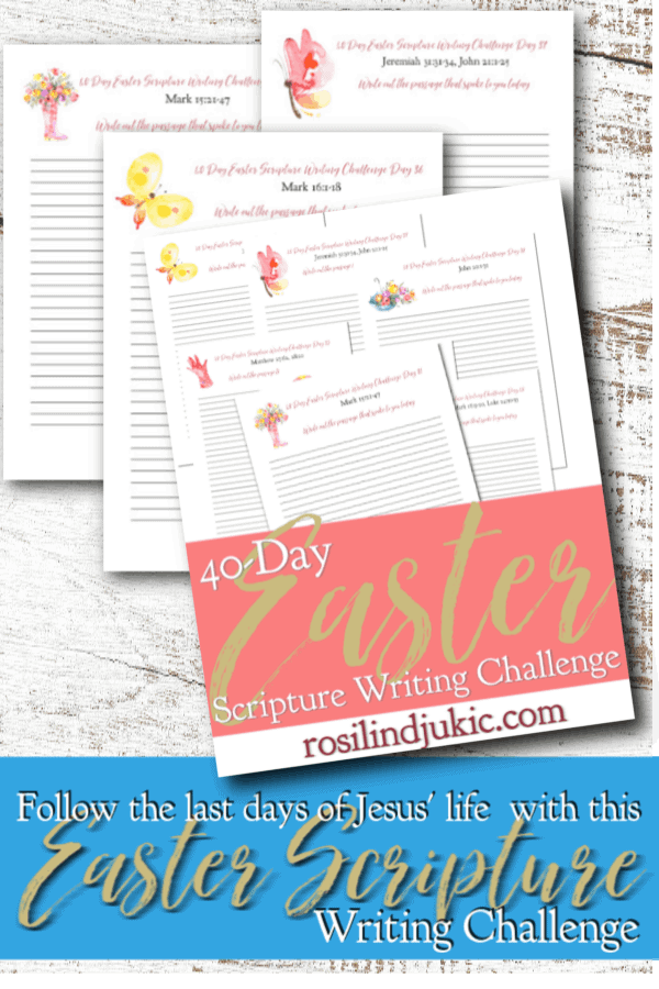 Intimately walk through Jesus' final days on earth with this 40 Day Easter Scripture Writing Challenge and free Easter Reading Plan and journal. #alittlerandr #easter #bible #readingplan #quiettime #warroom