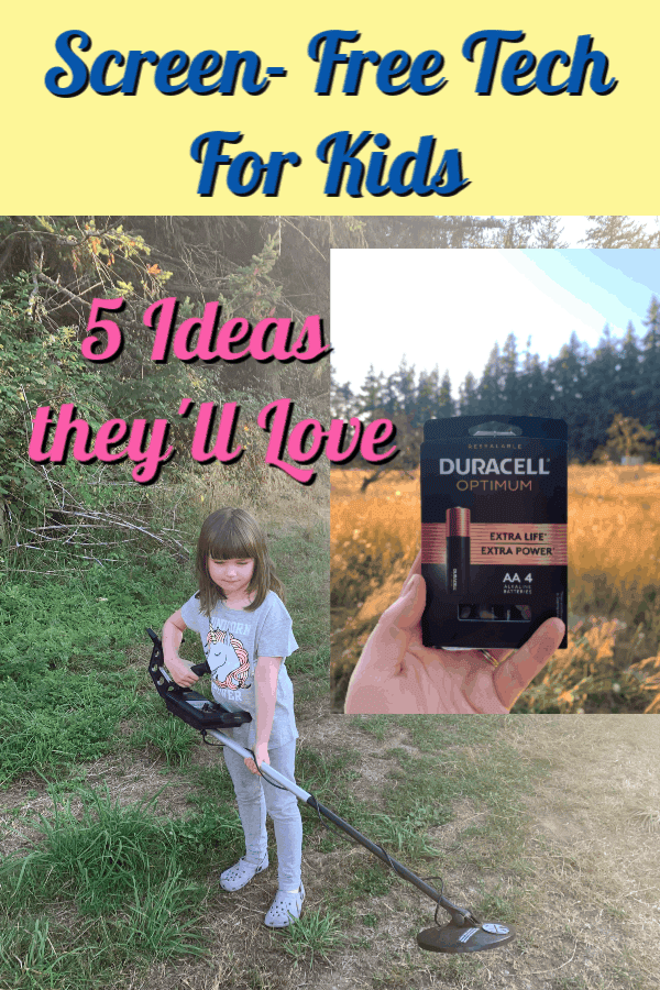 child holding metal detector with duracell battery photo inset.
