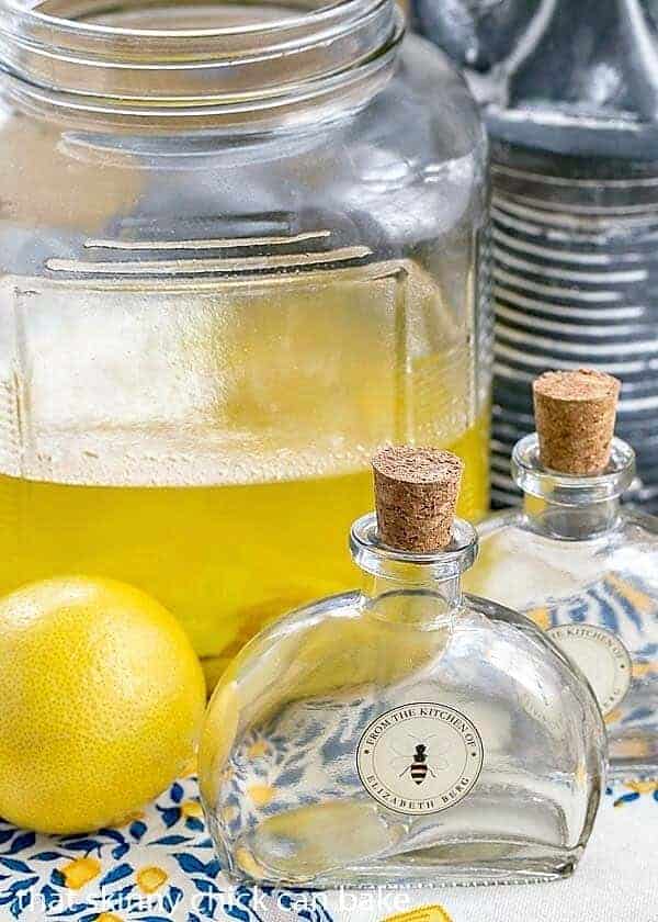 Homemade Limoncello Liqueur - An exquisite Italian lemon liqueur you can make at home Homemade Limoncello Liqueur steeping in a large jar