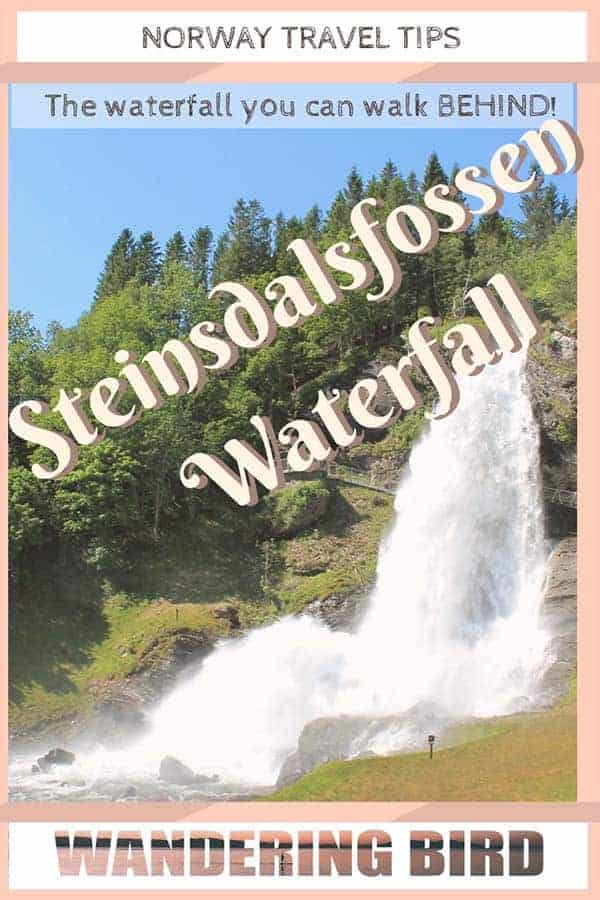 Steinsdalsfossen Waterfall in Norway is AMAZING- you can actually walk BEHIND the waterfall. It's one of the best things we did on our road trip to Norway. Definitely add it to your itinerary! #norway #steinsdalsfossen #roadtrip #waterfall #thingstodo #traveltips #roadtriptips #beautifulplaces