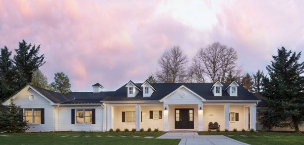 classic and elegant white brick ranch house exterior