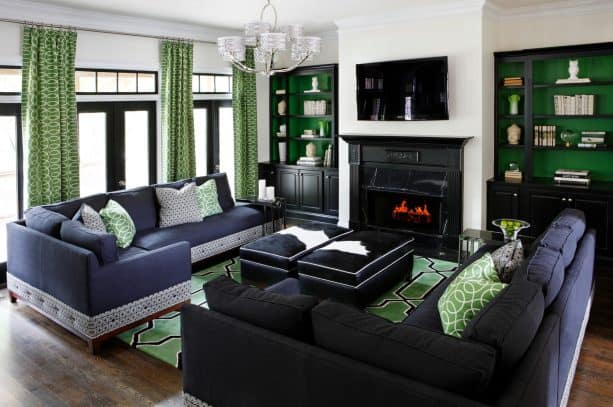 navy blue and green living room