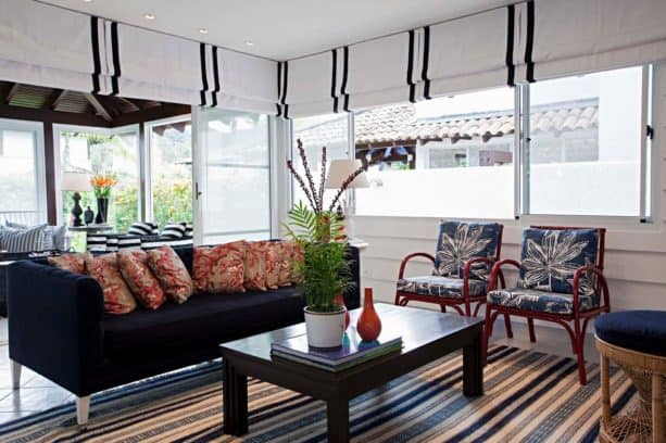 contemporary simple white flat roman shades with vertical stripes for glass doors and windows