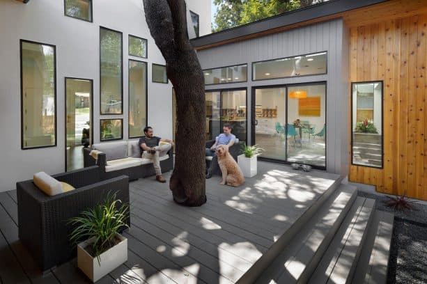 a darker grey deck as a match for a light grey house
