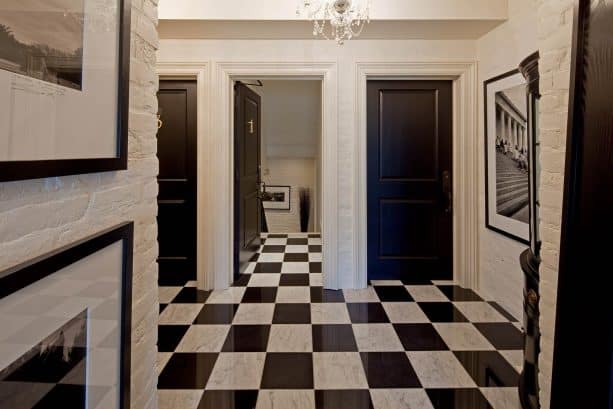 victorian entry with white trim and black doors paint color