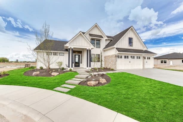 gorgeous White Dove OC-17 farmhouse exterior with black trim