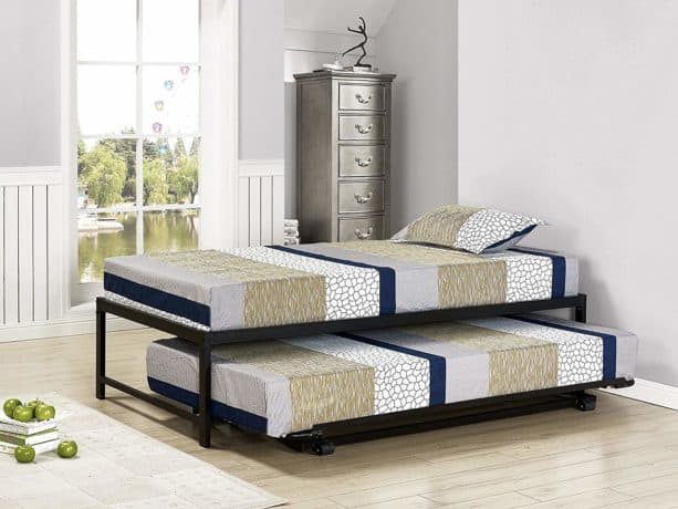 Kings Brand Furniture Twin Size Black Metal Platform Bed with Pop Up Trundle