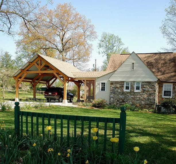 view from afar showing the attached part between the carport and the main entry