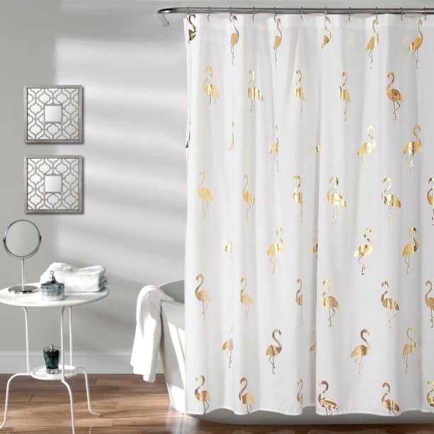 Lush Decor golden flamingo shower curtain