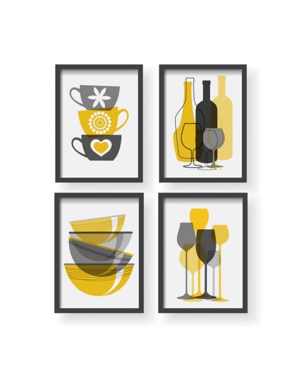 Black Pelican yellow and grey kitchen posters