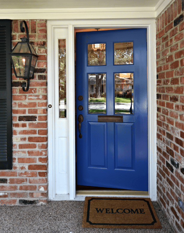 Benjamin Moore Blue Suede Shoes front door with white sidelight