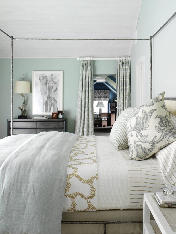 blue and grey bedroom with beach style