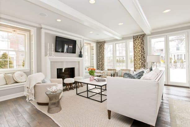 modern living room with benjamin moore stonington gray HC-170 wall paint