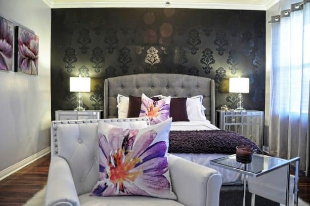 glamor and feminine purple and grey bedroom