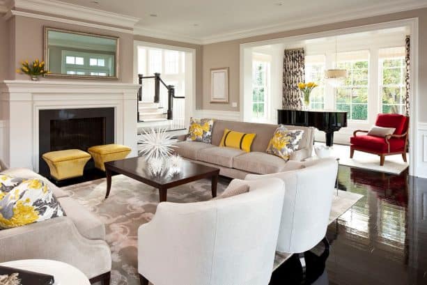 Grey White And Mustard Living Room