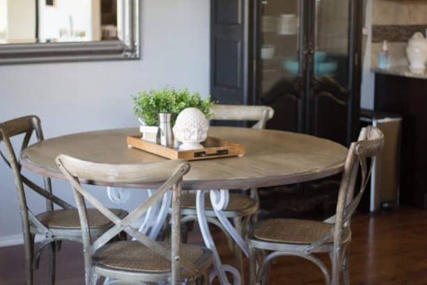 dining table set with Minwax Classic Gray and Weathered Oak refinishing