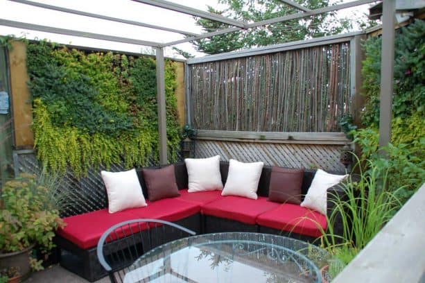 vertical bamboo screen on deck railing