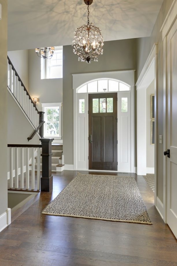 custom coffee-stained front door with white trim